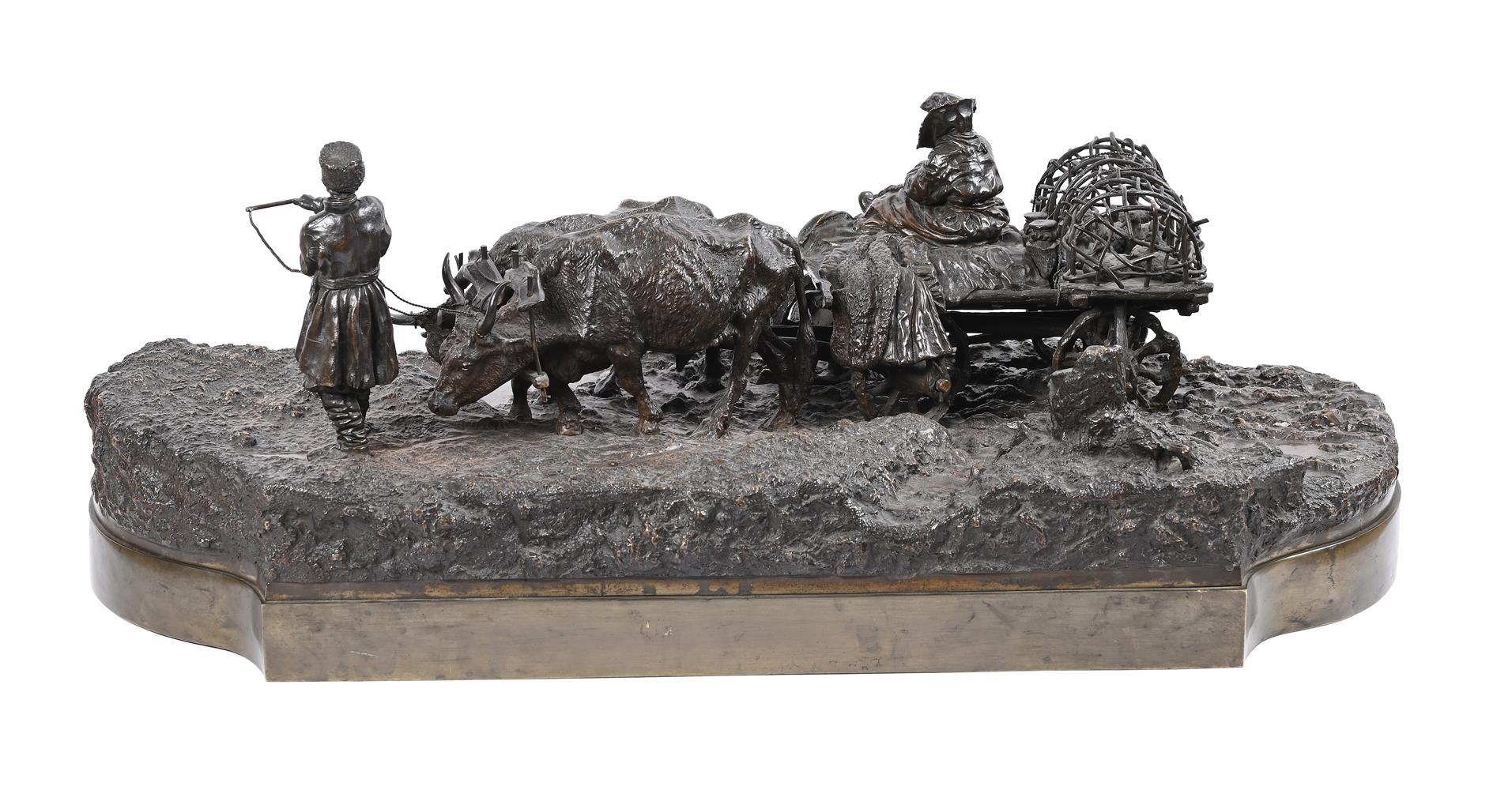 λ AFTER LEONID POSEN, A RARE LARGE BRONZE FIGURAL GROUP 'OXEN' OR 'HEADING TO THE DUCK MARKET' - Image 3 of 5