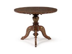 Y A CHINESE EXPORT EXOTIC HARDWOOD AND MOTHER-OF-PEARL TRIPOD TABLE, 19TH CENTURY