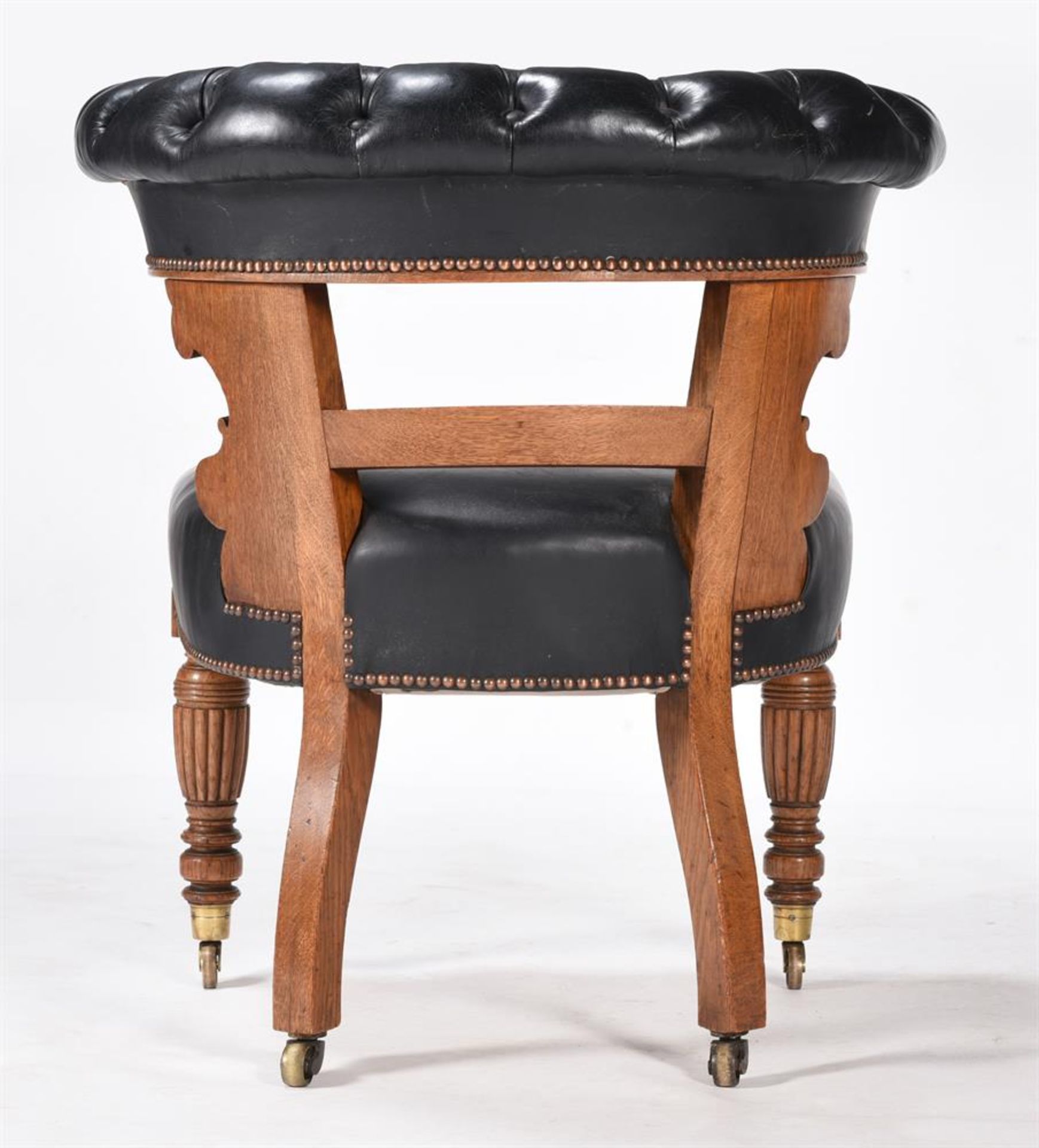 A VICTORIAN OAK AND LEATHER LIBRARY ARMCHAIR, MID 19TH CENTURY - Image 4 of 4