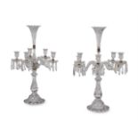 A PAIR OF BACCARAT FIVE LIGHT GLASS CANDELABRA, 20TH CENTURY