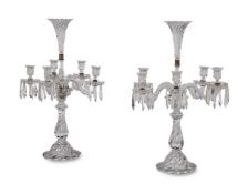 A PAIR OF BACCARAT FIVE LIGHT GLASS CANDELABRA, 20TH CENTURY