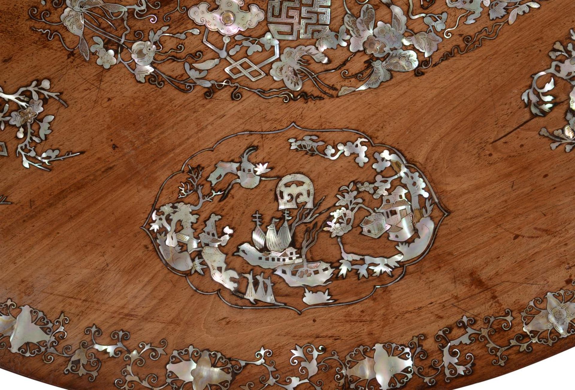 Y A CHINESE EXPORT EXOTIC HARDWOOD AND MOTHER-OF-PEARL TRIPOD TABLE, 19TH CENTURY - Image 7 of 15