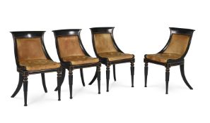 A SET OF FOUR GEORGE IV PAINTED AND PARCEL GILT CHAIRS, CIRCA 1830