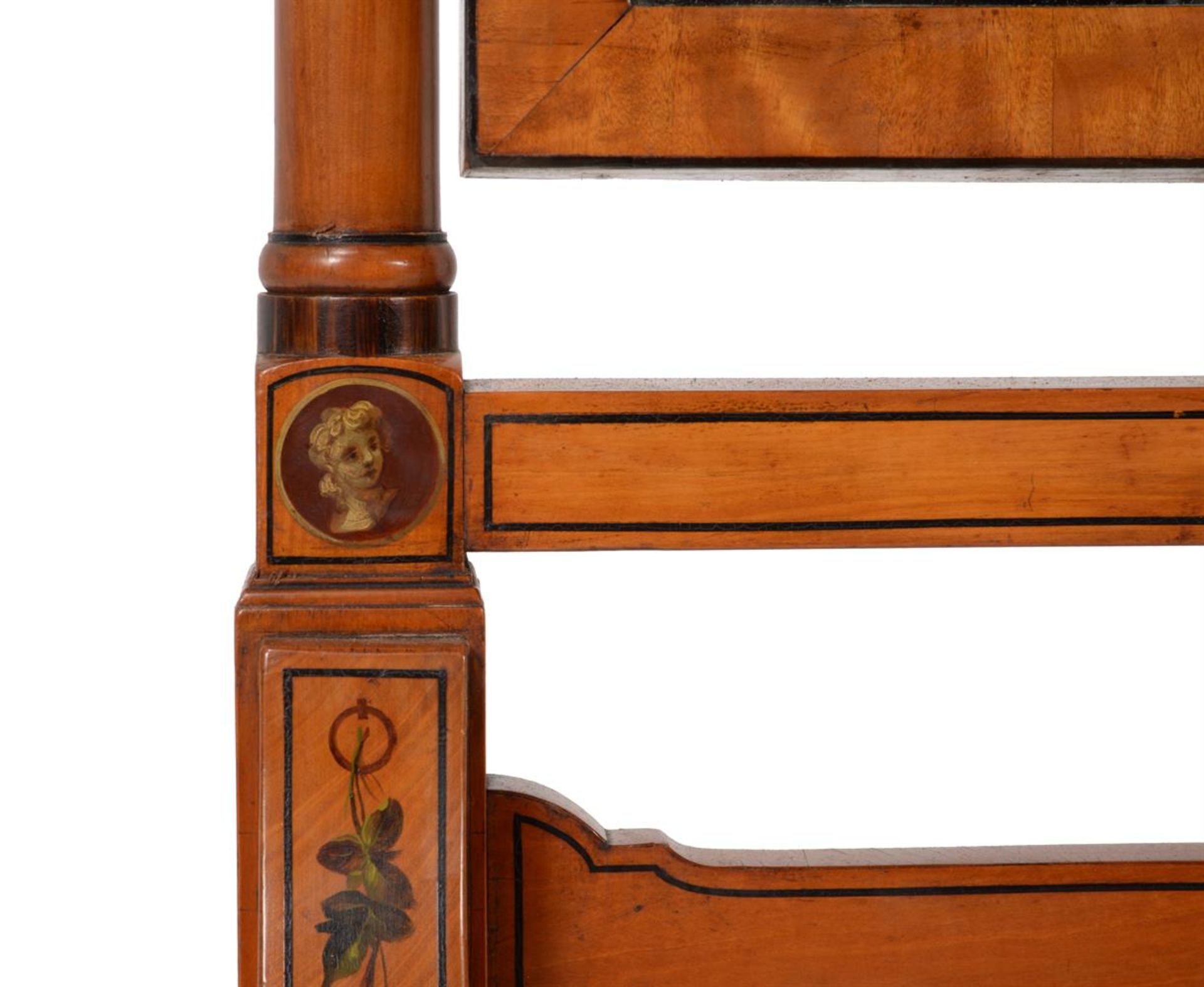 Y A VICTORIAN SATINWOOD AND POLYCHROME PAINTED CHEVAL MIRROR, LATE 19TH CENTURY - Image 6 of 11