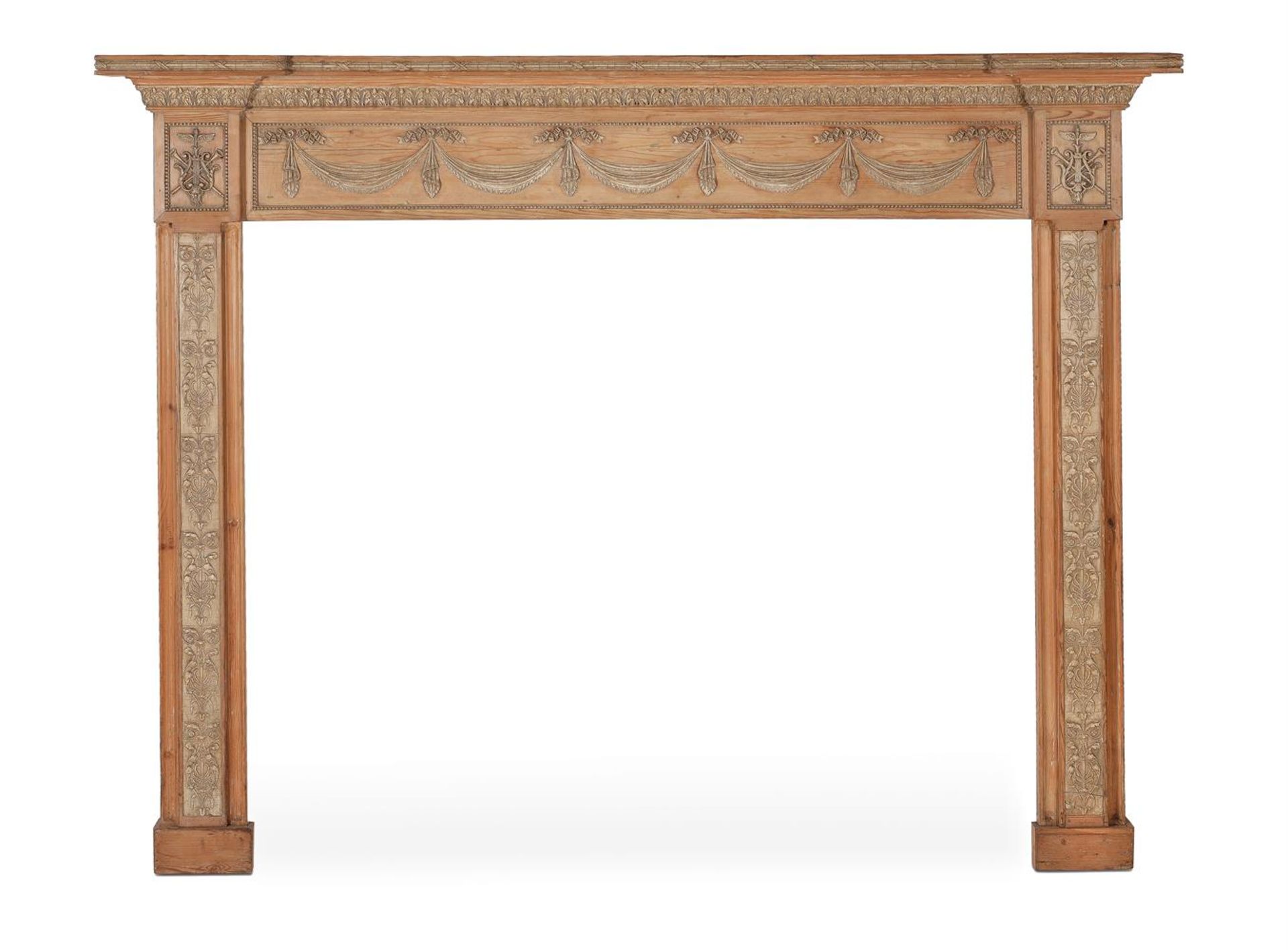 A PINE AND GESSO FIRE SURROUND, 19TH CENTURY