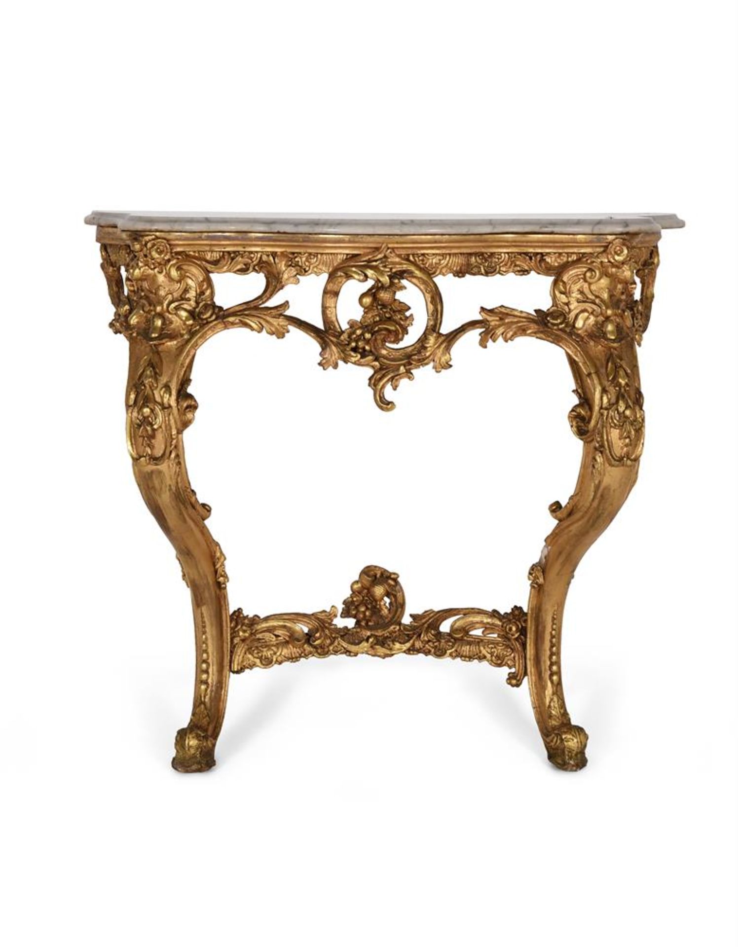 A PAIR OF GILTWOOD AND COMPOSITION CONSOLE TABLES, IN ROCOCO REVIVAL TASTE, 19TH CENTURY - Bild 7 aus 13