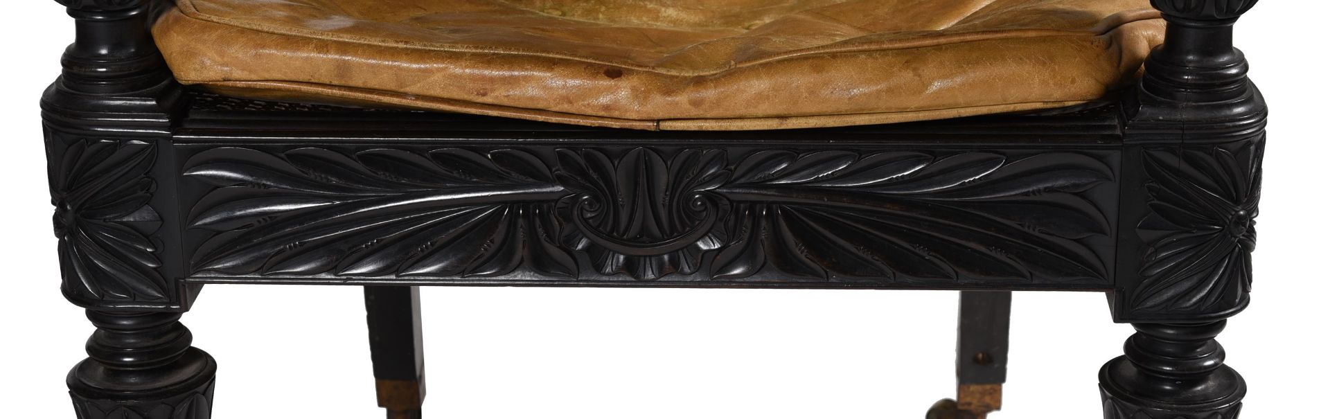 Y A NEAR PAIR OF ANGLO INDIAN CARVED EBONY ARMCHAIRS, MID 19TH CENTURY - Image 5 of 9