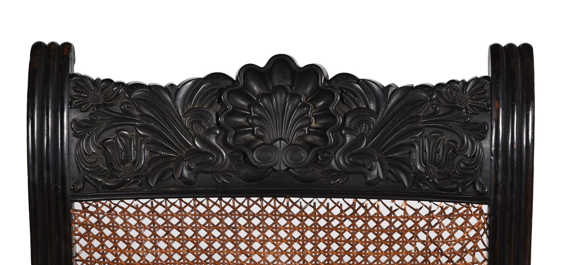 Y A NEAR PAIR OF ANGLO INDIAN CARVED EBONY ARMCHAIRS, MID 19TH CENTURY - Image 7 of 9