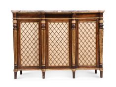 A REGENCY SIMULATED ROSEWOOD AND PARCEL GILT BREAKFRONT SIDE CABINET, CIRCA 1815