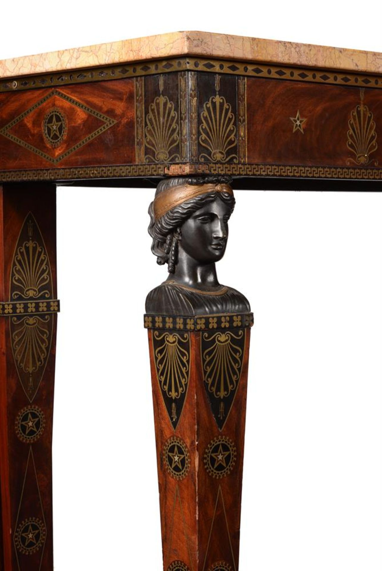 A MAHOGANY, BRASS MARQUETRY AND BRONZE MOUNTED SERVING TABLE OR SIDE TABLE, SECOND HALF 19TH CENTURY - Bild 3 aus 8