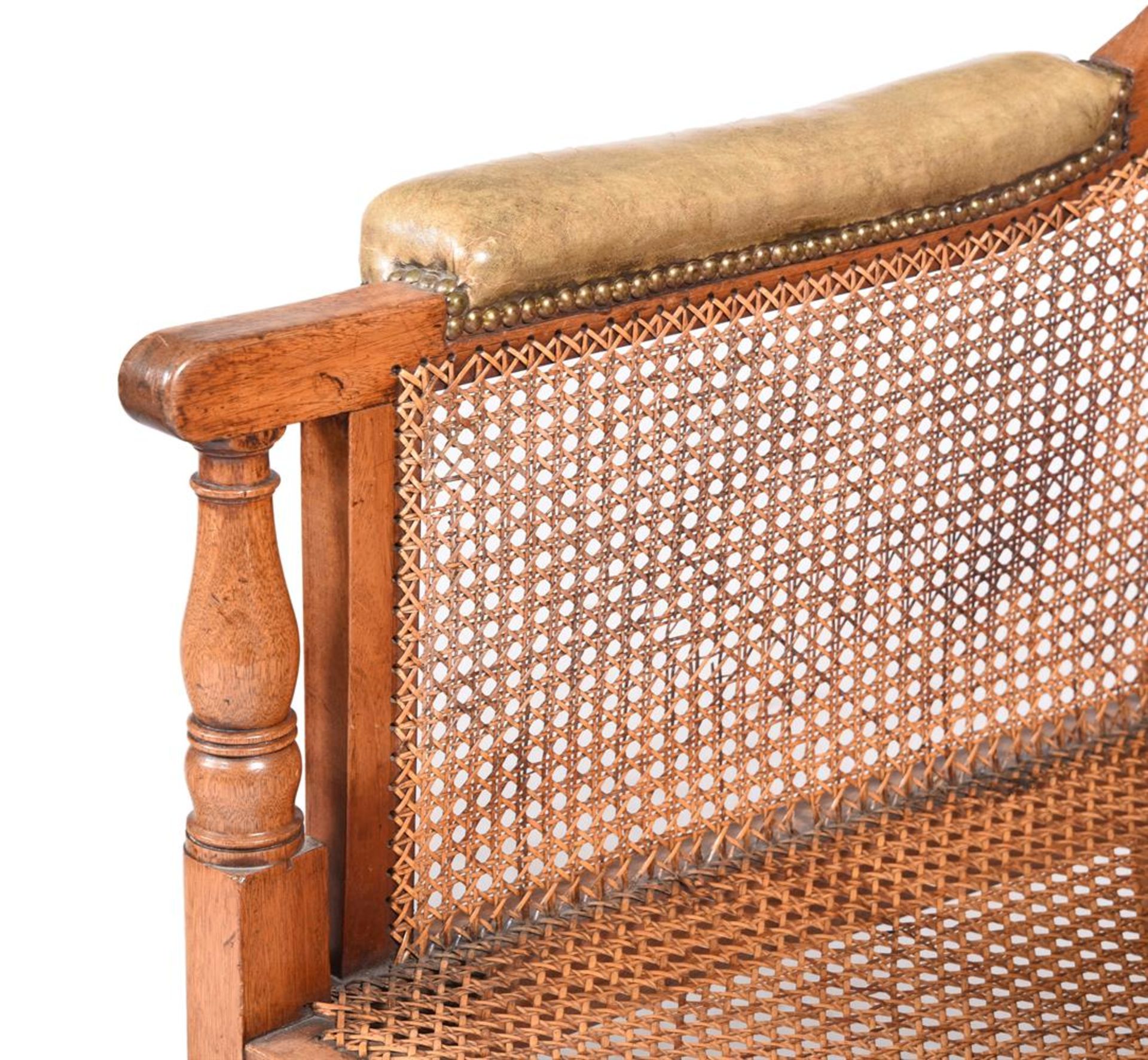 A PAIR OF MAHOGANY, LEATHER AND CANED LIBRARY ARMCHAIRS, SECOND HALF 19TH CENTURY - Image 4 of 5