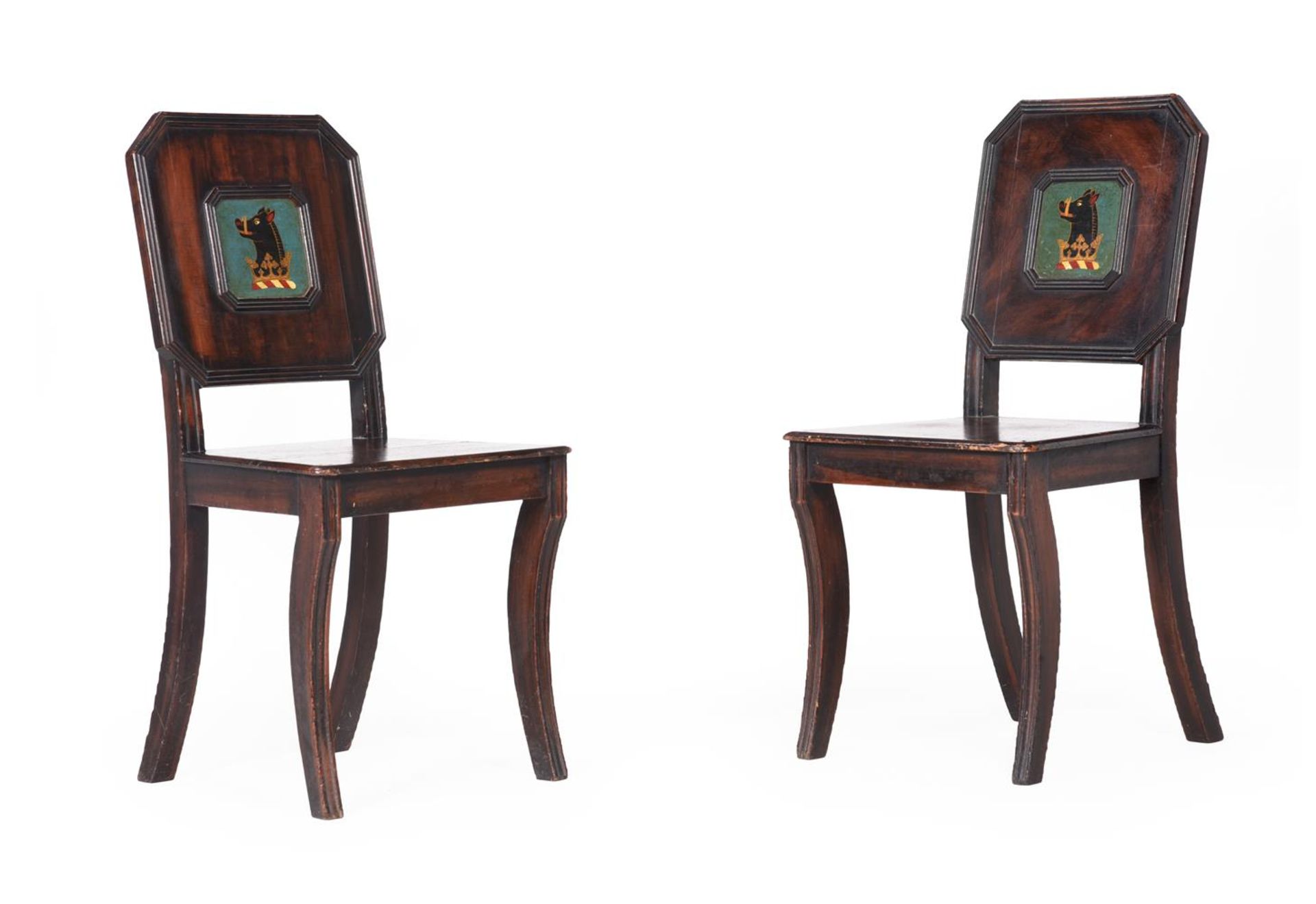 A SET OF TEN GEORGE IV PAINTED PINE HALL CHAIRS, CIRCA 1825 - Image 2 of 3