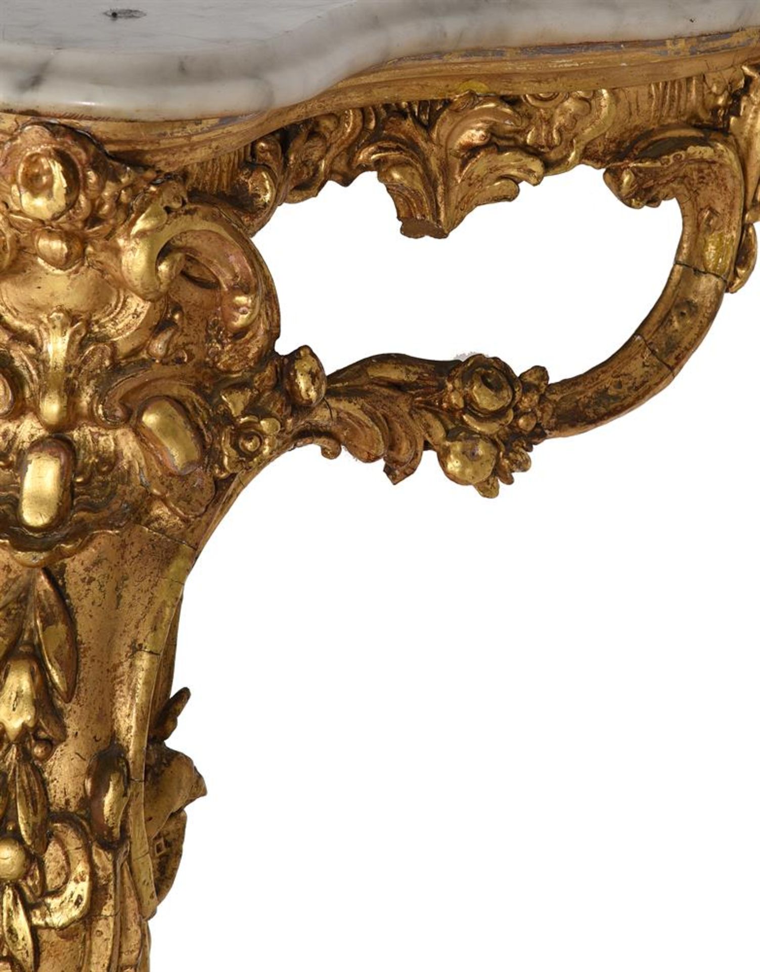 A PAIR OF GILTWOOD AND COMPOSITION CONSOLE TABLES, IN ROCOCO REVIVAL TASTE, 19TH CENTURY - Image 11 of 13