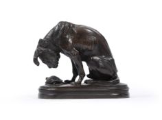 ALFRED JACQUEMART (FRENCH, 1824-1896), BRONZE FIGURE OF 'THE HOUND AND TORTOISE'