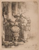 Rembrandt van Rijn (1606-1669) A Blind Hurdy-Gurdy Player and Family Receiving Alms