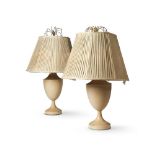 A PAIR OF CREAM PAINTED TOLEWARE BALUSTER TABLE LAMPS