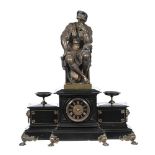 A FRENCH BLACK SLATE AND GILT METAL MOUNTED MANTEL CLOCKCIRCA 1860The eight-day bell striking move