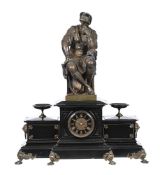 A FRENCH BLACK SLATE AND GILT METAL MOUNTED MANTEL CLOCKCIRCA 1860The eight-day bell striking move