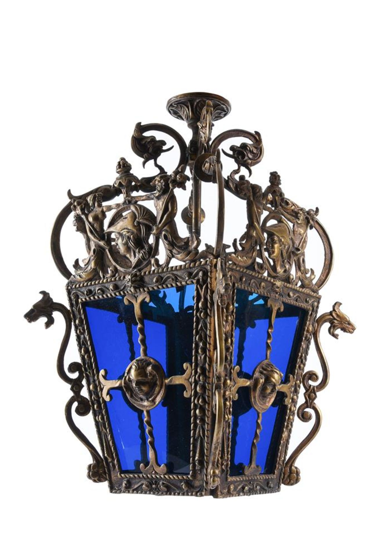 A GILT BRASS HALL LANTERN, POSSIBLY DUTCH