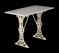 A WHITE PAINTED CAST IRON GARDEN TABLE