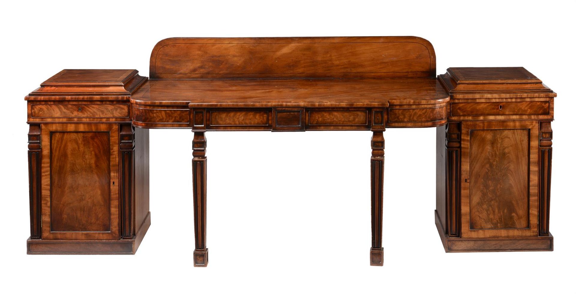 A LARGE MAHOGANY PEDESTAL SIDEBOARD, SECOND QUARTER 19TH CENTURY