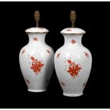 A PAIR OF HEREND 'CHINESE BOUQUET (RUST) PATTERN TABLE LAMPS