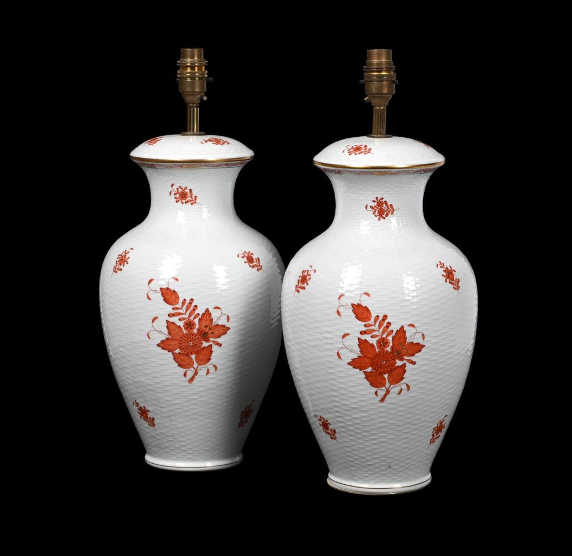 A PAIR OF HEREND 'CHINESE BOUQUET (RUST) PATTERN TABLE LAMPS