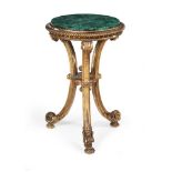 A VICTORIAN MALACHITE MOUNTED CARVED GILTWOOD AND COMPOSITION CENTRE TABLE