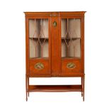 A SHERATON REVIVAL SATINWOOD AND POLYCHROME PAINTED DISPLAY CABINET