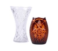 A CZECH CLEAR GLASS AND AMBER FLASHED VASE