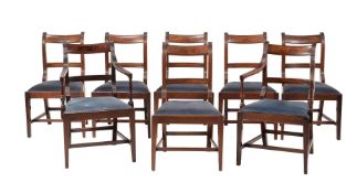 Y A SET OF EIGHT LATE GEORGE III MAHOGANY AND EBONY INLAID DINING CHAIRS