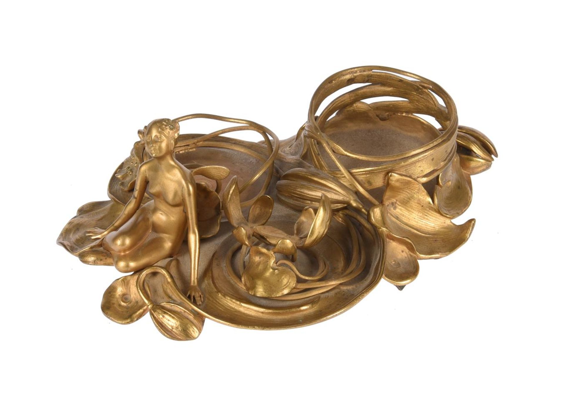 AN AUSTRIAN ART NOUVEAU GILT BRONZE BRUSH POT STAND - Image 4 of 5