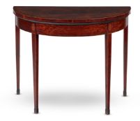 Y A GEORGE III MAHOGANY AND INLAID CARD TABLE