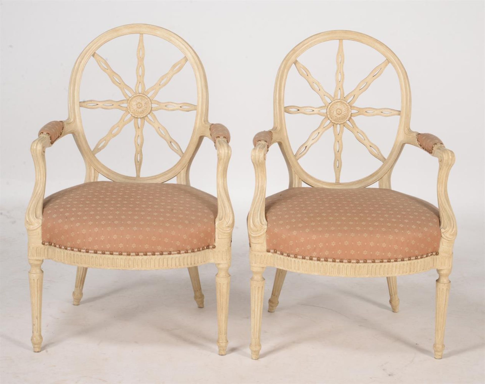 A PAIR CREAM-PAINTED ARMCHAIRS IN GEORGE III STYLE - Image 2 of 4