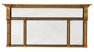 A REGENCY GILTWOOD AND GILT GESSO OVERMANTEL MIRROR