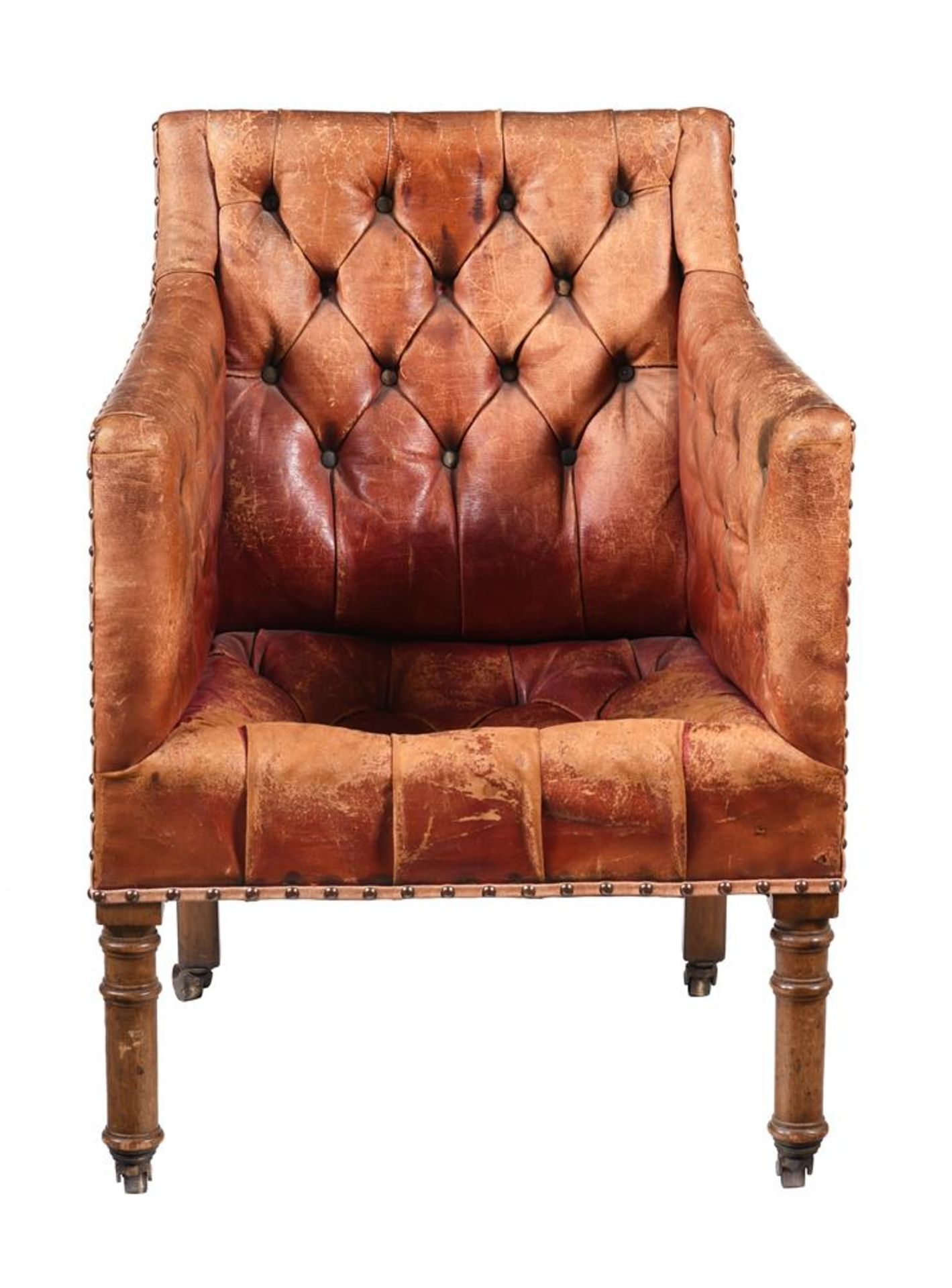A MAHOGANY AND MOROCCO LEATHER LIBRARY ARMCHAIR IN GEORGE III STYLE - Image 2 of 2