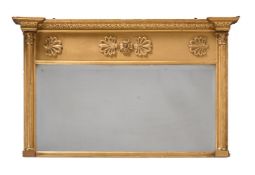 A GEORGE IV GILTWOOD AND COMPOSITION OVERMANTLE MIRROR