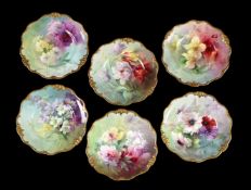 SIX ROYAL DOULTON PORCELAIN DESSERT PLATES PAINTED WITH FLOWERS BY EDWARD RABY