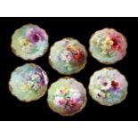 SIX ROYAL DOULTON PORCELAIN DESSERT PLATES PAINTED WITH FLOWERS BY EDWARD RABY