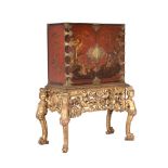 A LACQUER CABINET ON GILTWOOD STAND IN LATE 17TH CENTURY STYLE