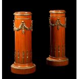 A PAIR OF SATINWOOD AND GILT METAL MOUNTED TORCHERES IN LOUIS XVI STYLE