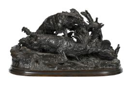 AFTER PIERRE JULES MÈNE (FRENCH, 1810-1879), A BRONZE ANIMALIER GROUP OF A PAIR OF HUNTING DOGS