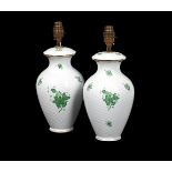 A PAIR OF HEREND 'GREEN CHINESE BOUQUET' PATTERN TABLE LAMPS