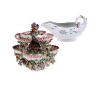 A WORCESTER POLYCHROME COS-LETTUCE LEAF SAUCE BOAT