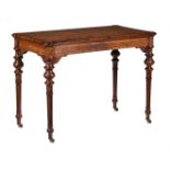 Y A VICTORIAN BURR WALNUT, GONCALO ALVES, TULIPWOOD CROSSBANDED AND LINE INLAID FOLDING CARD TABLE