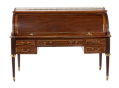 A FRENCH LARGE BRASS-MOUNTED MAHOGANY BUREAU A CYLINDRE