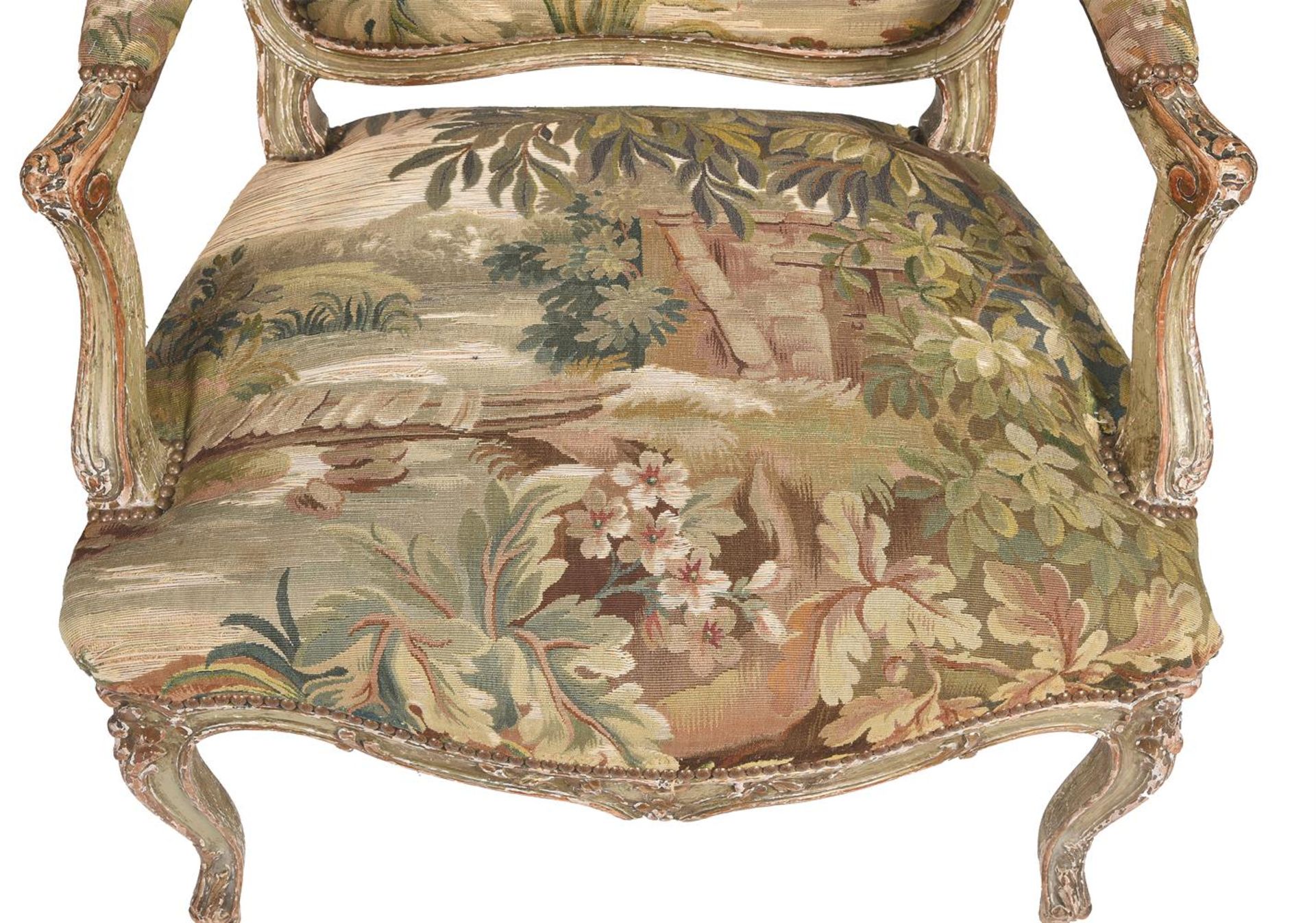 A PAIR OF FRENCH PAINTED AND PARCEL GILT FAUTEUILS - Image 5 of 7