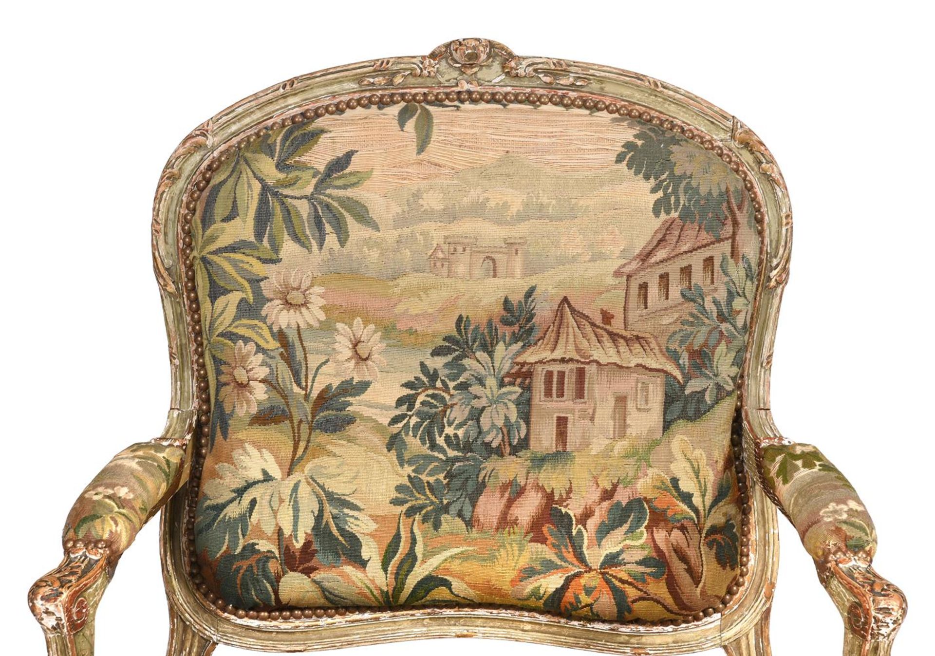 A PAIR OF FRENCH PAINTED AND PARCEL GILT FAUTEUILS - Image 4 of 7