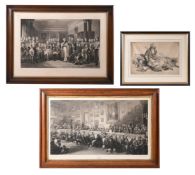 A SET OF THREE PRINTS, TO INCLUDE THE WATERLOO BANQUET AT APSLEY HOUSE, AFTER WILLIAM SALTER