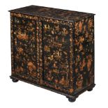 Y A VICTORIAN BLACK-PAINTED AND DECOUPAGE SIDE CABINET